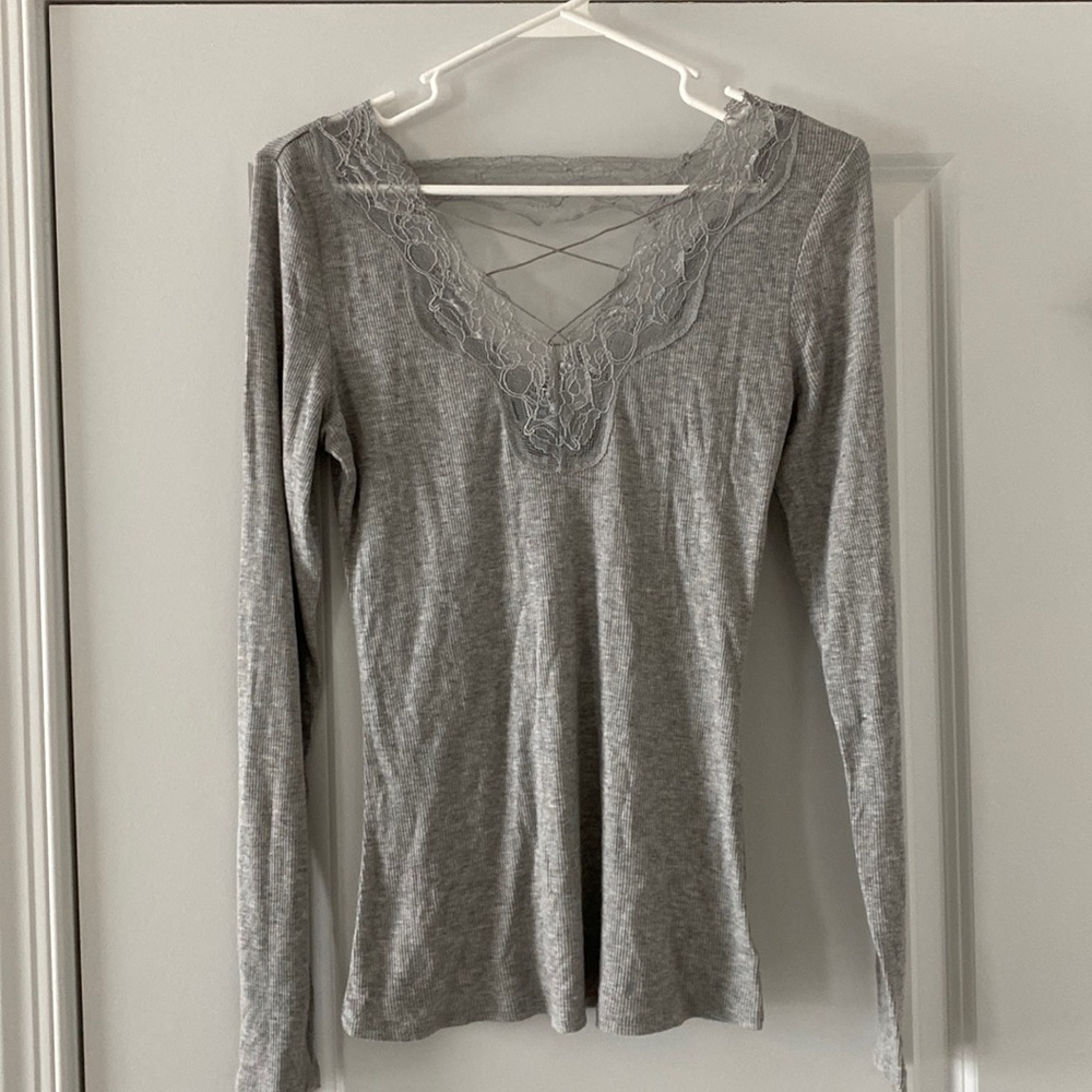 Light grey lace detail long sleeve top.